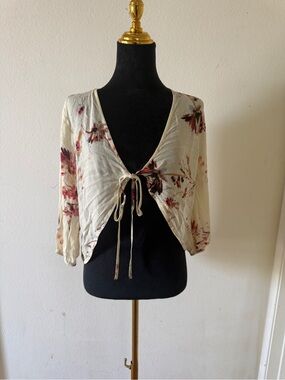 Beach Bunny Cream Floral Tie-Front Blouse with Pink Accents